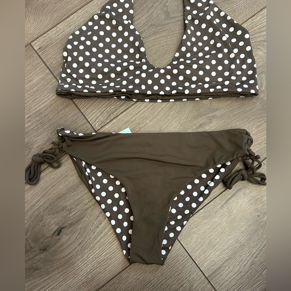 NWT San Lorenzo Bikinis Brown/White Polka Dot Bikini Size L (Reversable) - Picture 5 of 8